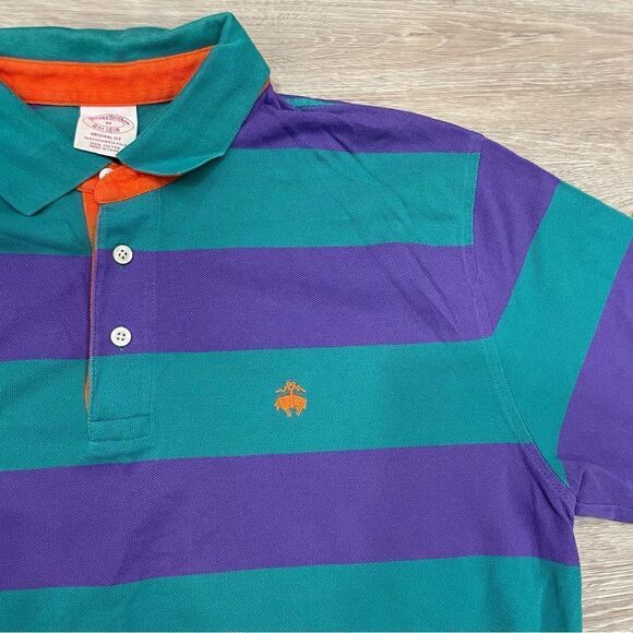 Brooks Brothers Striped Polo Shirt Green Orange Purple Horizontal Print - Picture 1 of 6